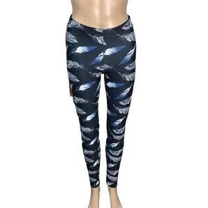 Anarchy 307 Womens Leggings Feather Print Athletic Yoga Ankle Length Blue Small